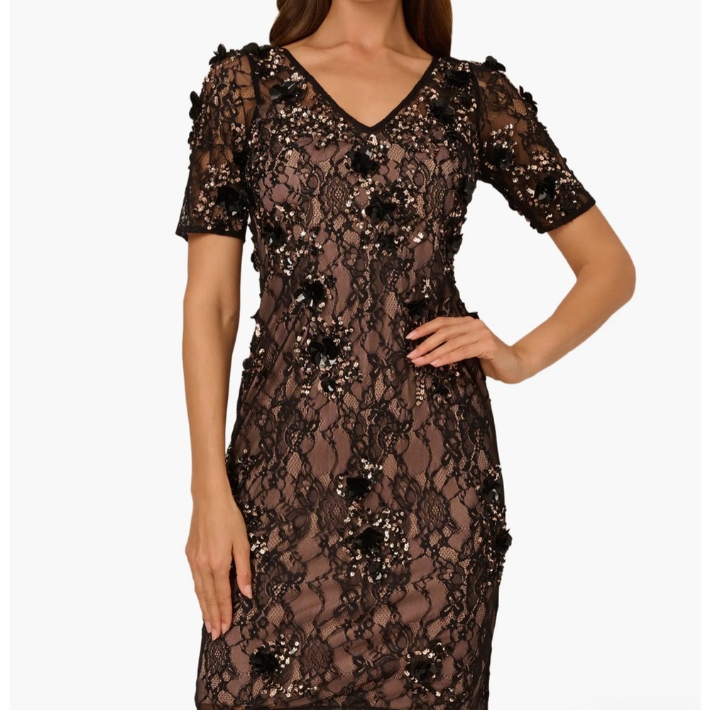Adrianna Papell Beaded Lace Sheath Cocktail Dress